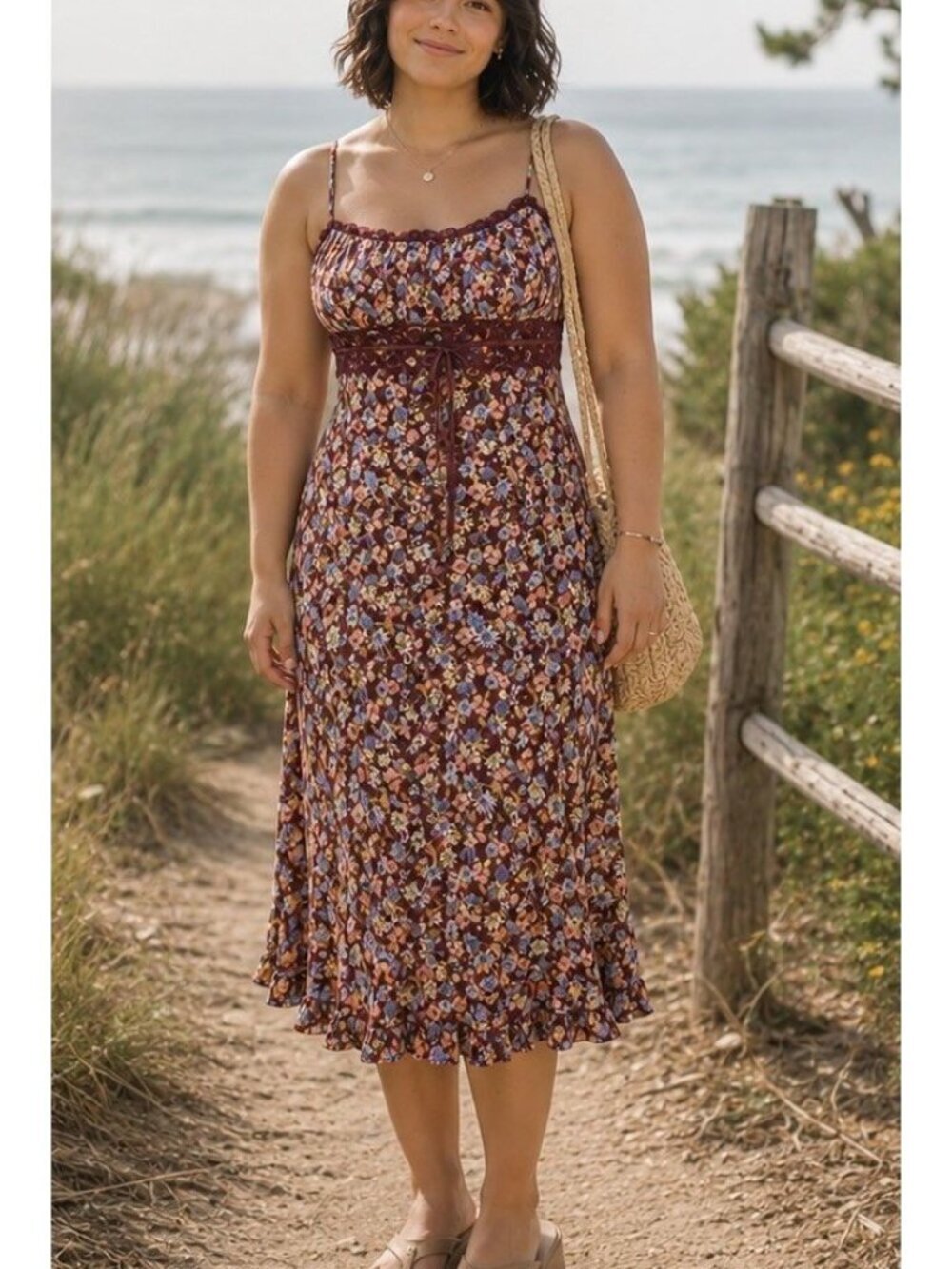 Womens Y2k Floral Ditsy Dress SMALL Beach Coastal Babydoll Coquette Chic Whimsi